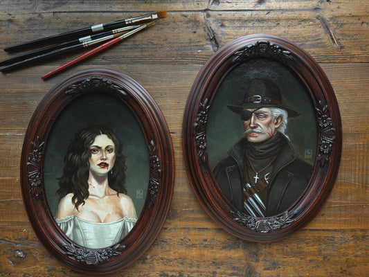 The Vampire and the Hunter - two original paintings