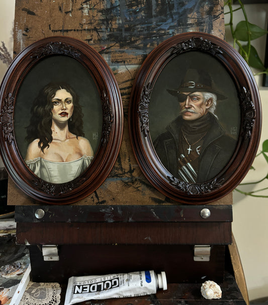 The Vampire and the Hunter - two original paintings