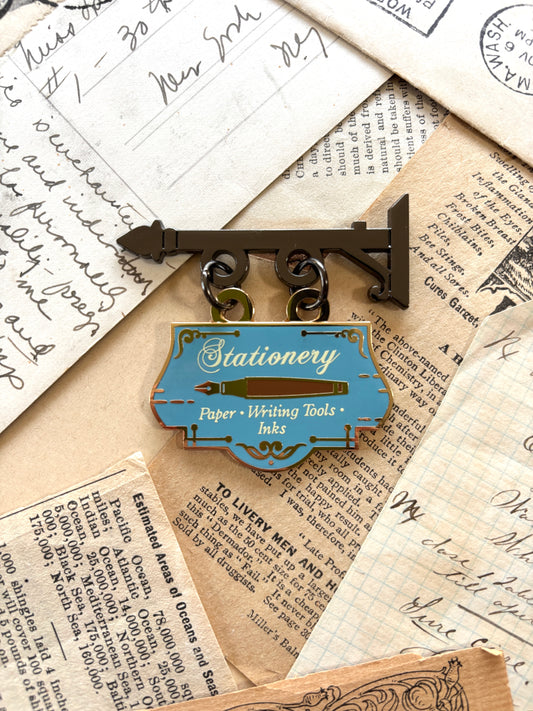 Stationery store shop sign pin