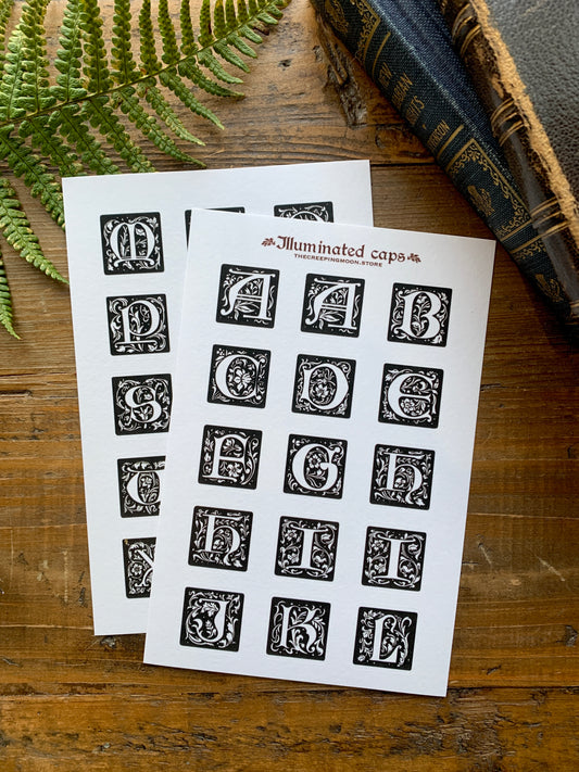 Large illuminated letters sticker sheet set - Black