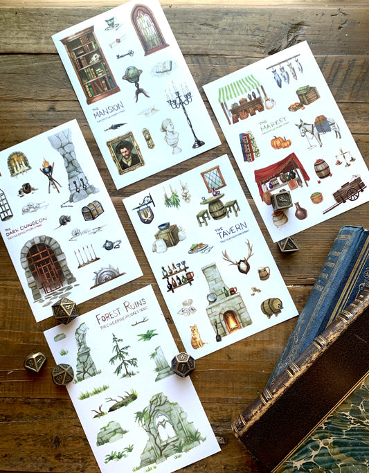 Washi sticker set - tabletop worldbuilding journal stickers