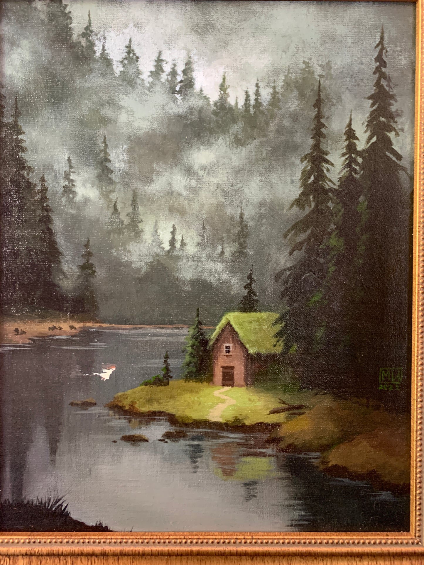 Original painting - "Home" 8x10 forest cottage art