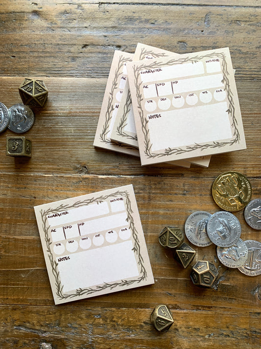 Stat block sticky note for Dnd, Pathfinder