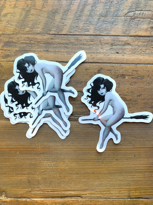 Flying witch clear vinyl sticker