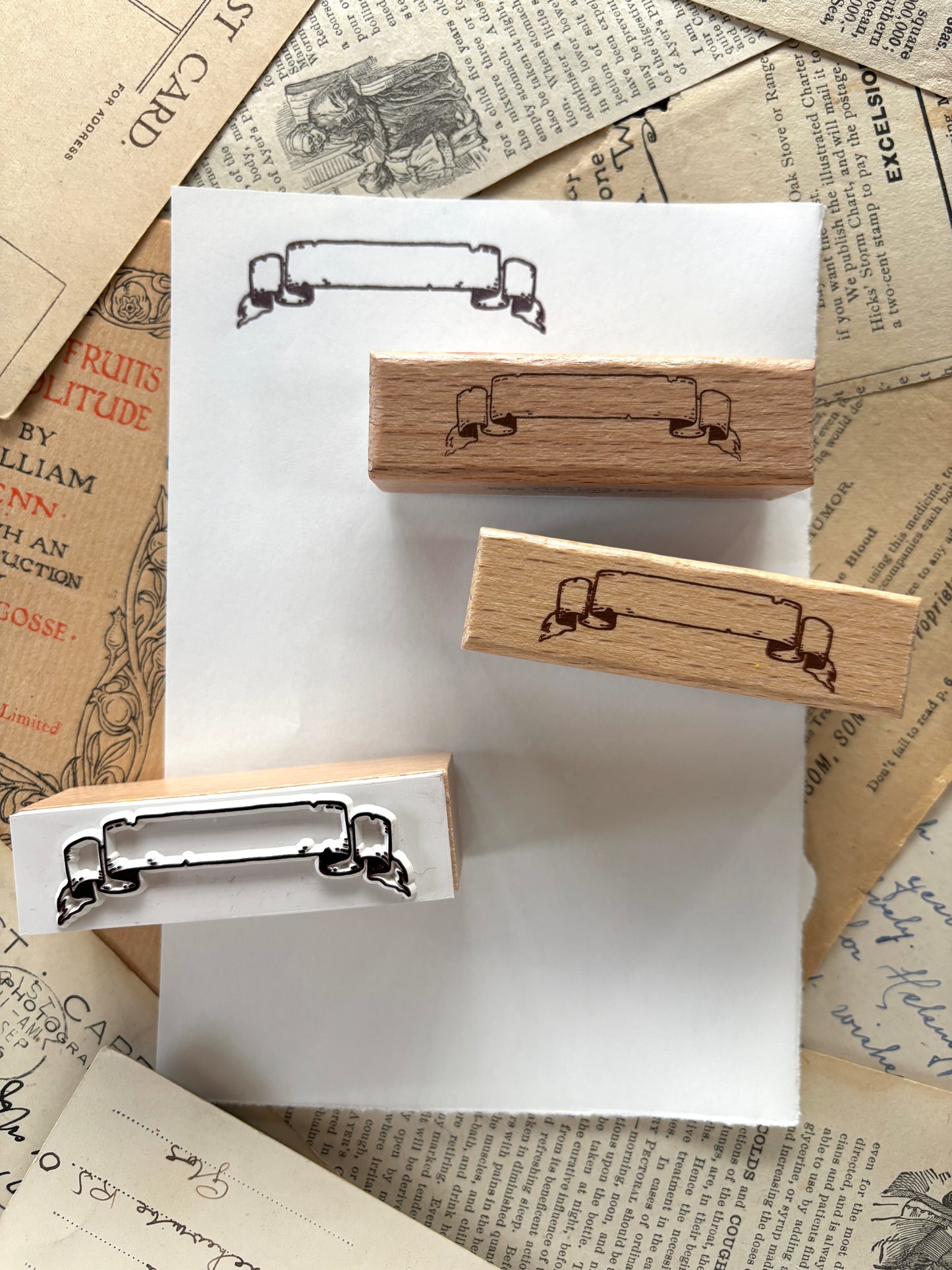 Scroll banner rubber stamp