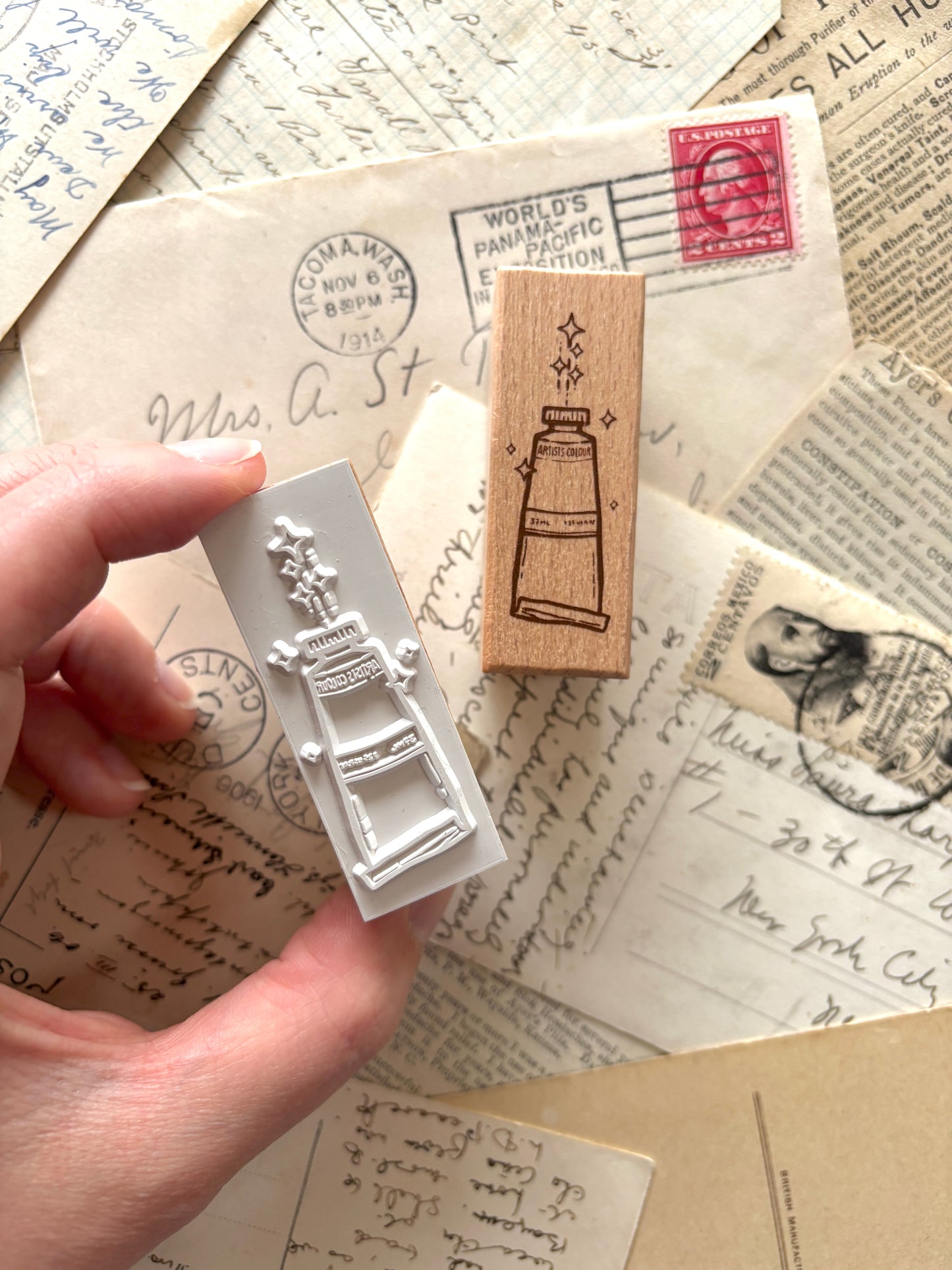 Paint tube rubber stamp
