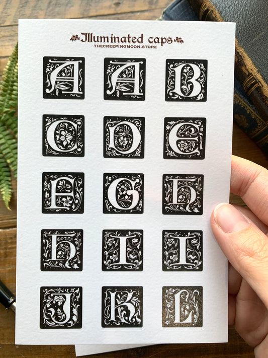 Large illuminated letters sticker sheet set - Black