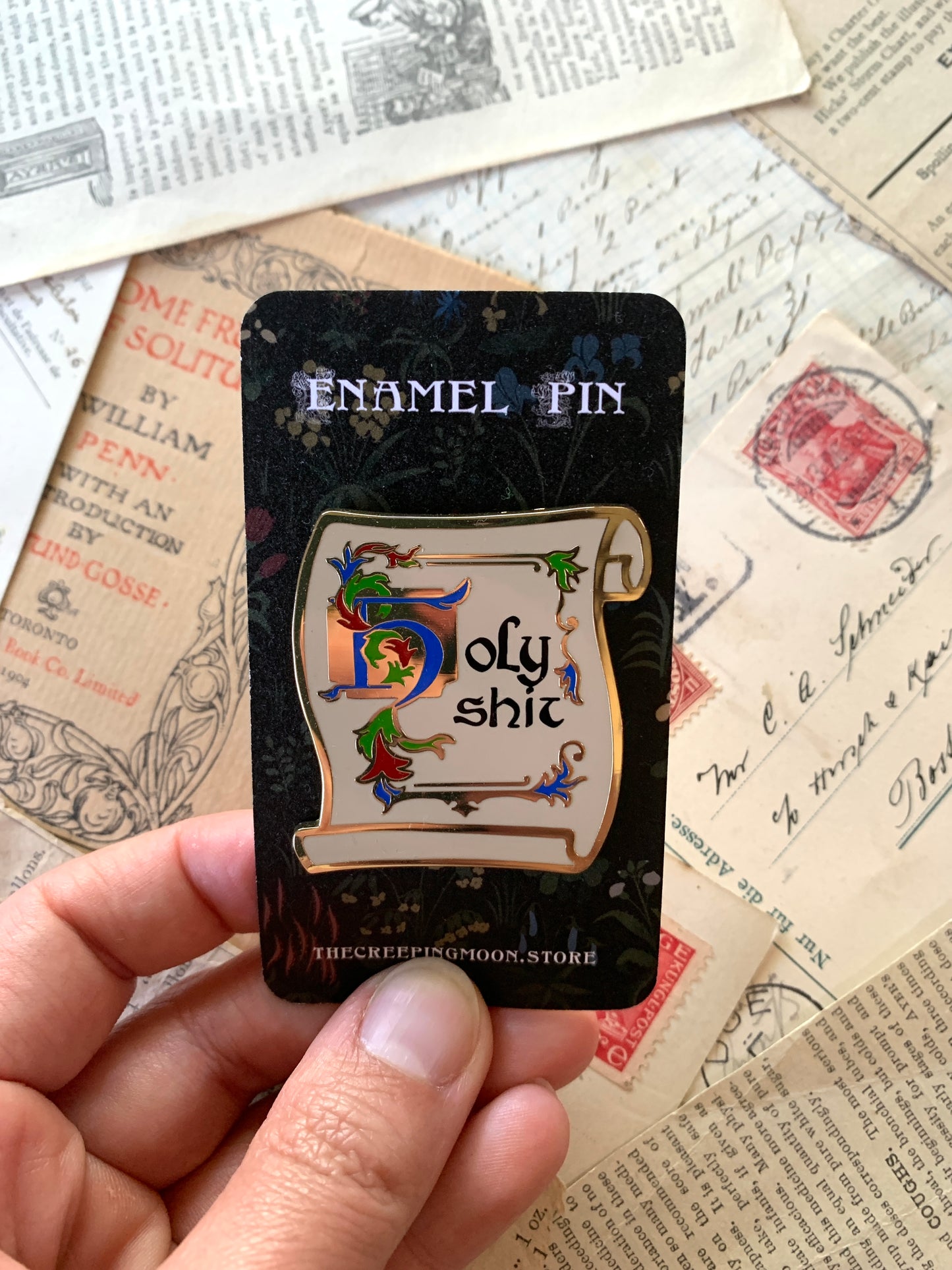 Holy shit enamel pin