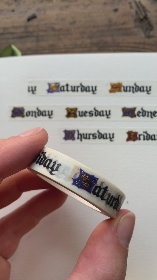 Days of the week 10mm medieval inspired washi tape