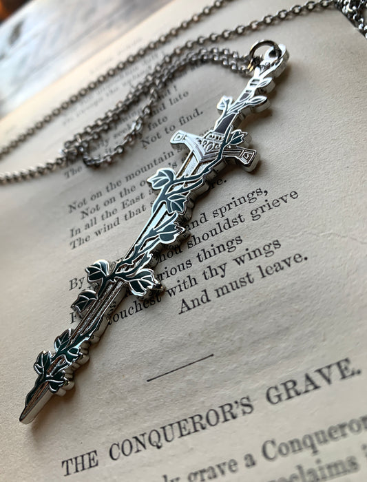 Sword with vine enamel necklace