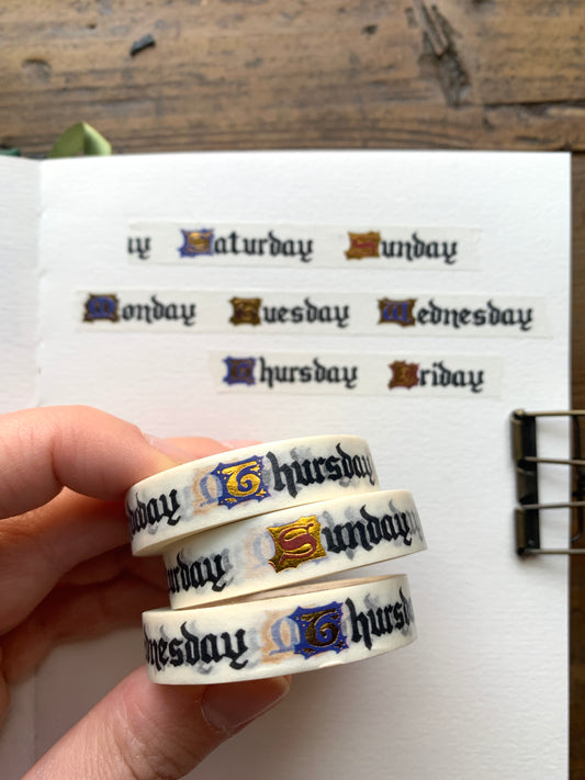 Days of the week 10mm medieval inspired washi tape