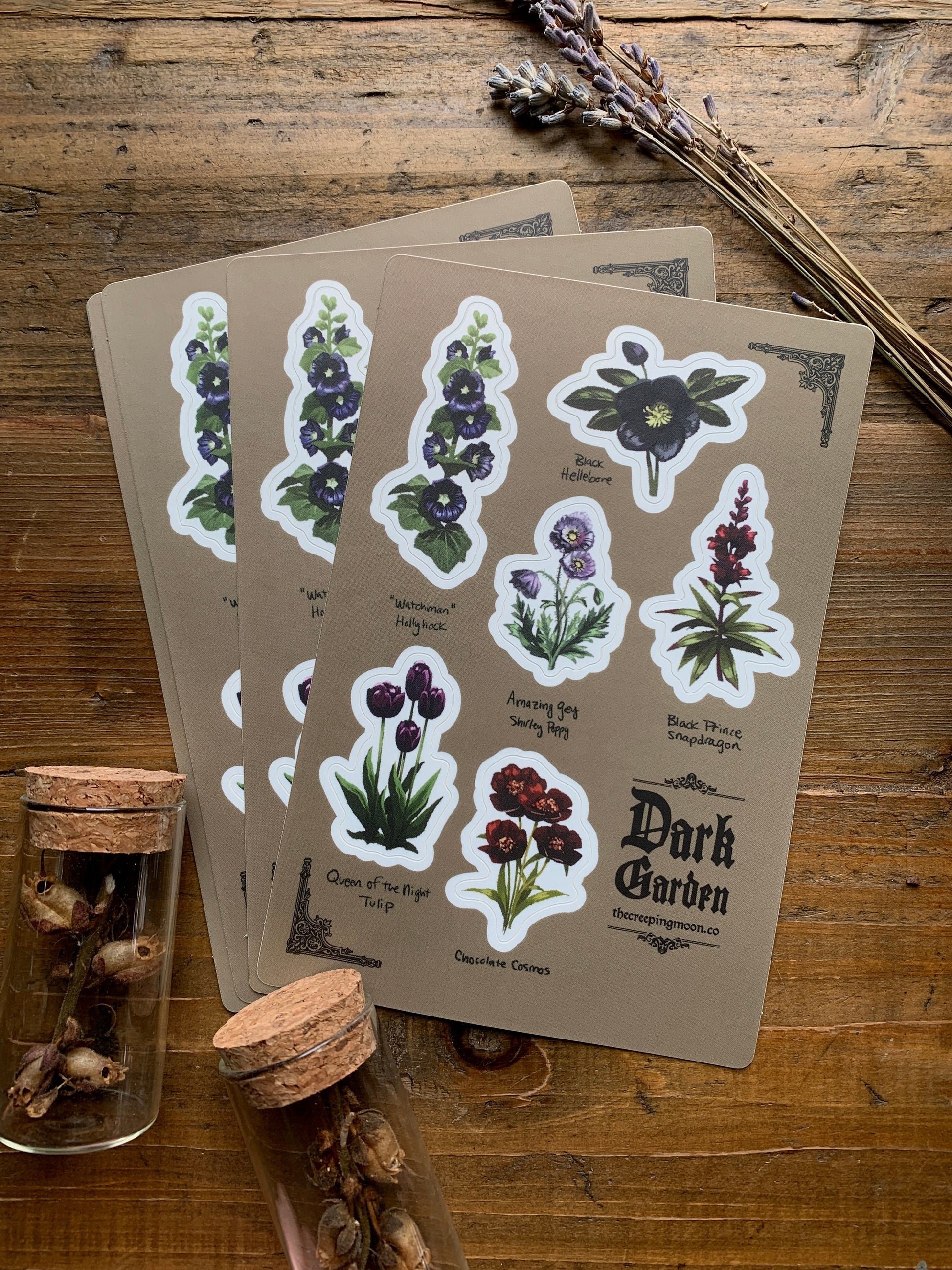 Goth garden flowers sticker sheet, The Creeping Moon